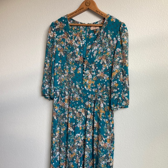 Anthropologie Kachel Teatime Silk Viscose Blend Floral Jumpsuit Wide Leg sz 8 - Picture 4 of 14